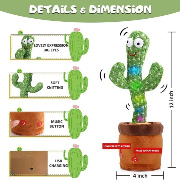 Dancing Cactus Toy for Babies & Kids Talking, Singing, Recording & Repeating Electronic Plush - Image 2
