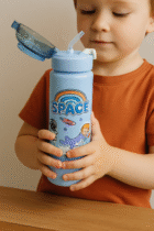 SPACE Explorer Kids Water Bottle – Flip-Top Lid with Straw | Astronaut & Shark Design | BPA-Free - Image 2