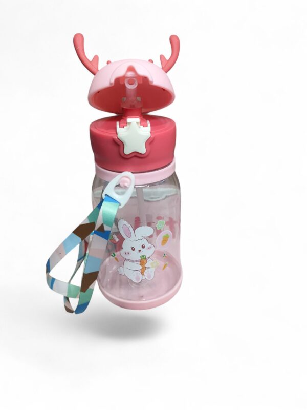 Bunny Bliss Kids Water Bottle – Leakproof, BPA-Free with Strap & Star Button Lid (Pink) - Image 1