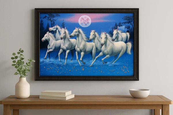 Seven White Horses Wall Art – Moonlit Gallop | Vastu Symbolism | Premium Framed Decor - Image 2