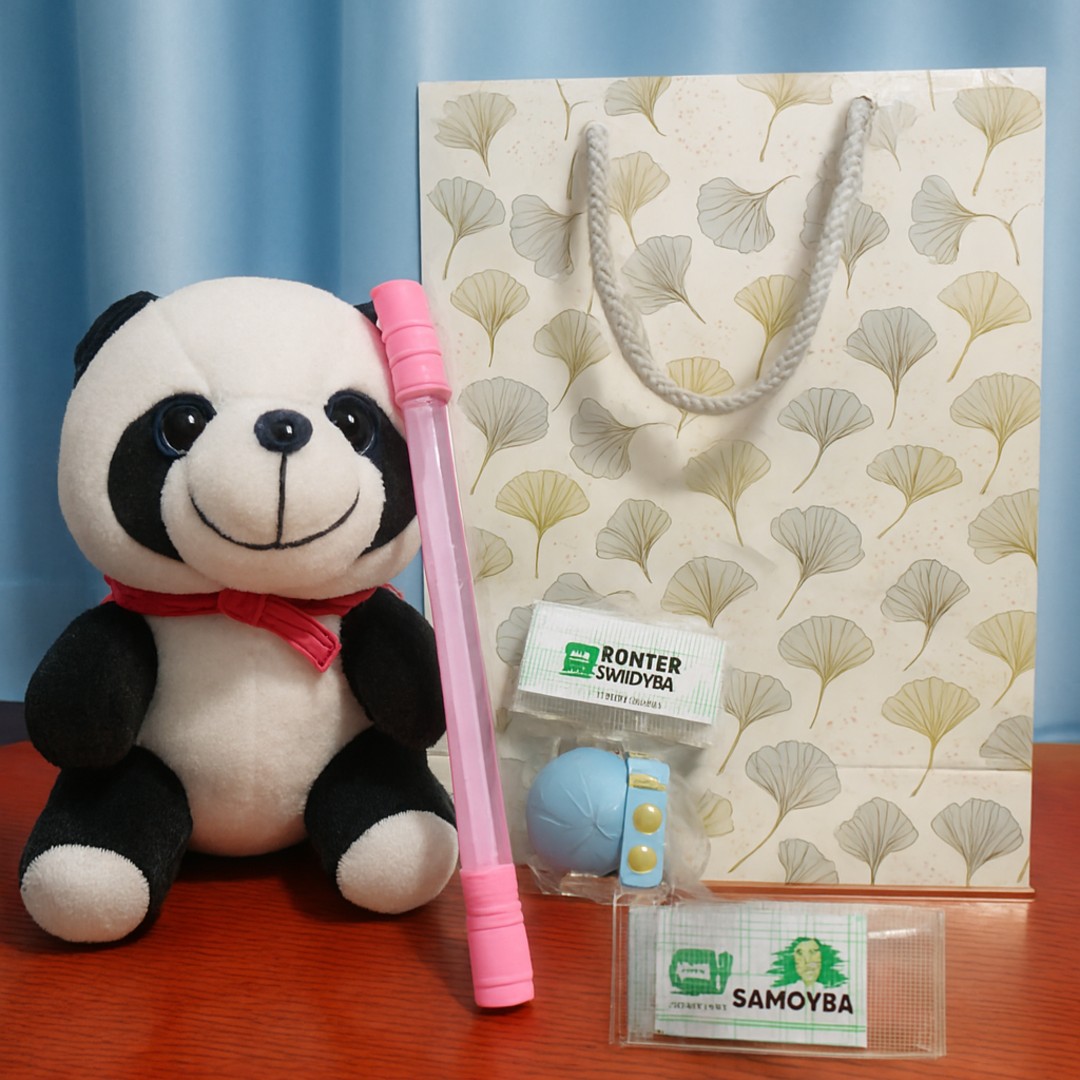 Copilot_20250902_145117 Premium Return Gift Combo – Plush Panda, SpongeBob Stickers, Toy Car & Capsule Surprise - Image 1