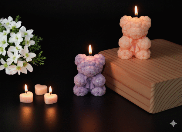 Rose Teddy Bear Shaped Decorative Scented Candle for Home Decor & Gifting (Pink & Purple) - Image 3
