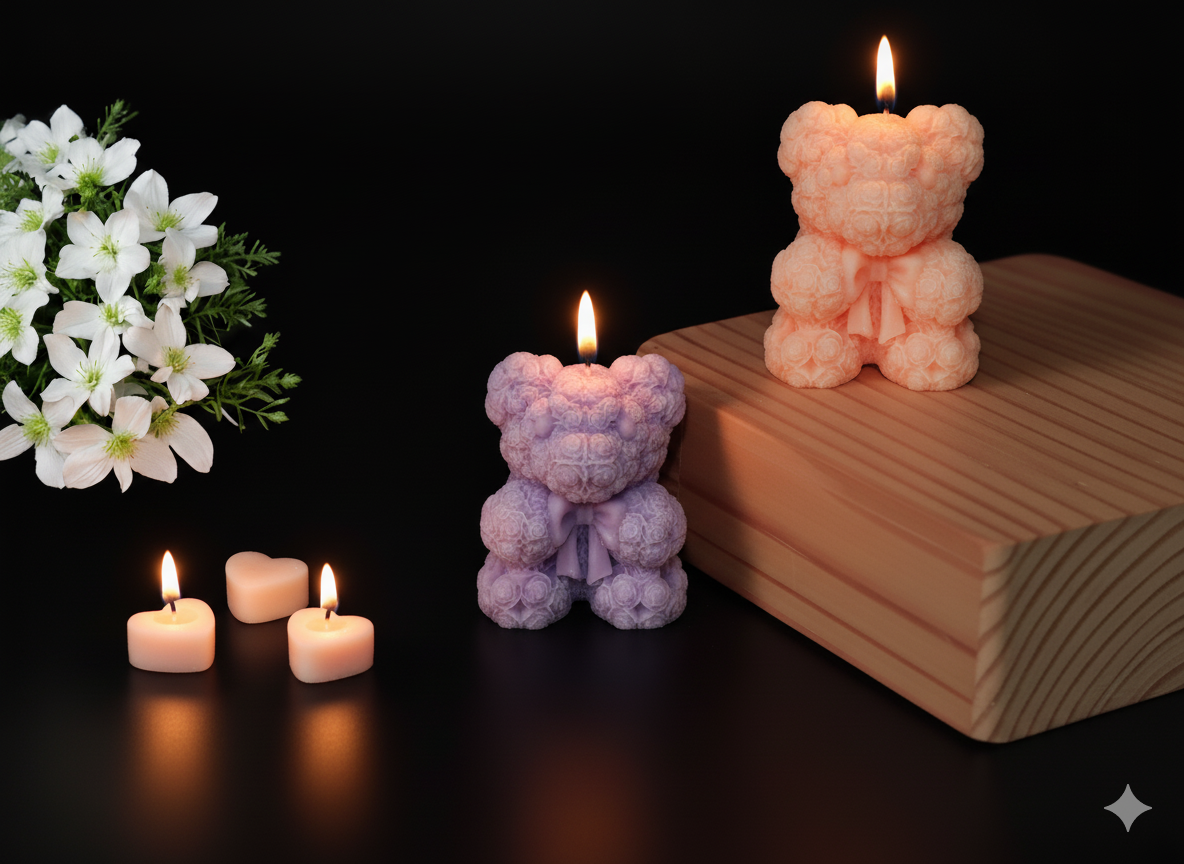 Gemini_Generated_Image_wnvk2ewnvk2ewnvk Rose Teddy Bear Shaped Decorative Scented Candle for Home Decor & Gifting (Pink & Purple) - Image 3