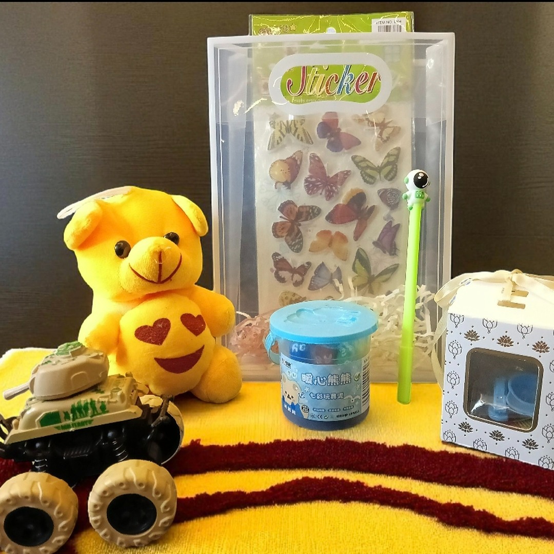 IMG_20250905_105505-ig-square-1080-1080 "Kids' Party Combo Pack – Plush Teddy, Stickers, Toy Car & More | Ideal Return Gift Set" - Image 1