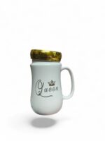 "Queen" Ceramic Mug with Gold Lid – Elegant Anniversary Gift for Her