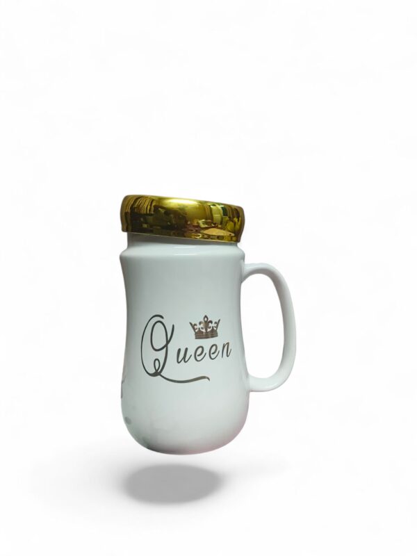 "Queen" Ceramic Mug with Gold Lid – Elegant Anniversary Gift for Her - Image 1