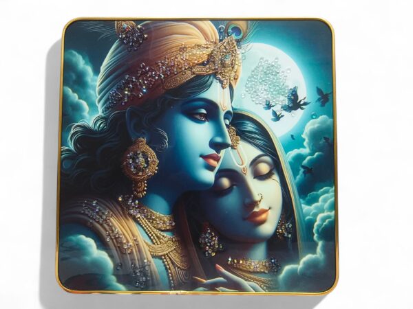 Krishna Radha Beaded Wall Art – Divine Love Under Moonlight | 3D Sparkle | Festive & Spiritual Decor - Image 1